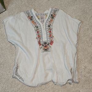 Johnny Was White Embroidered Linen Top